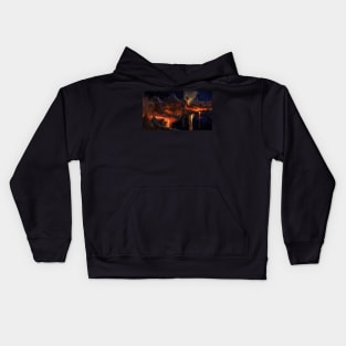 Edge of the world - Volcano, lava and fire in space Kids Hoodie